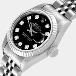 Pre Owned Rolex Black Diamonds 18K White Gold And Stainless Steel Datejust 79174 Women's Wristwatch 26 mm