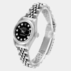 Pre Owned Rolex Black Diamonds 18K White Gold And Stainless Steel Datejust 79174 Women's Wristwatch 26 mm