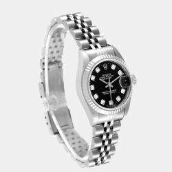 Pre Owned Rolex Black Diamonds 18K White Gold And Stainless Steel Datejust 79174 Women's Wristwatch 26 mm
