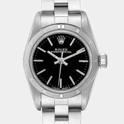 Pre Owned Rolex Black Stainless Steel Oyster Perpetual 67230 Women's Wristwatch 24 mm