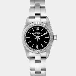 Pre Owned Rolex Black Stainless Steel Oyster Perpetual 67230 Women's Wristwatch 24 mm