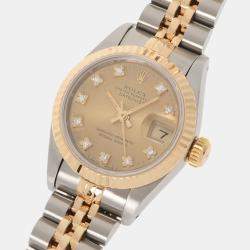مملوكة مسبقًا Rolex Champagne Diamonds 18K Yellow Gold And Stainless Steel Datejust 69173 Women's Wristwatch 26 MM