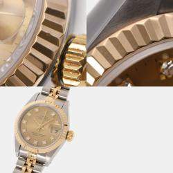 مملوكة مسبقًا Rolex Champagne Diamonds 18K Yellow Gold And Stainless Steel Datejust 69173 Women's Wristwatch 26 MM