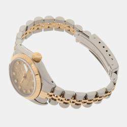 مملوكة مسبقًا Rolex Champagne Diamonds 18K Yellow Gold And Stainless Steel Datejust 69173 Women's Wristwatch 26 MM