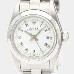 Pre Owned Rolex White Stainless Steel Oyster Perpetual 76080 Automatic Women's Wristwatch 24 MM