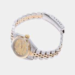 Pre Owned Rolex Champagne 18K Yellow Gold And Stainless Steel Datejust 69173 Women's Wristwatch 26 mm
