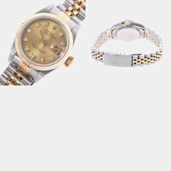 Pre Owned Rolex Champagne 18K Yellow Gold And Stainless Steel Datejust 69173 Women's Wristwatch 26 mm