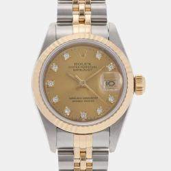 Rolex Champagne Diamonds 18k Yellow Gold And Stainless Steel Datejust 69173 Women's Wristwatch 26 mm