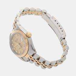مملوكة مسبقًا Rolex Champagne Diamonds 18K Yellow Gold And Stainless Steel Datejust 69173 Women's Wristwatch 26 mm