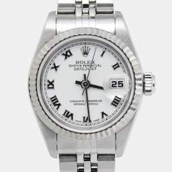 مملوكة مسبقًا ساعة يد نسائية رولكس ديت جست 79174 ستانلس ستيل ذهب أبيض 18 بيضاء 26 مم