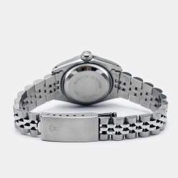 Pre Owned Rolex Blue Vignette 18K White Gold Stainless Steel Diamond Datejust 69174 Women's Wristwatch 26 mm