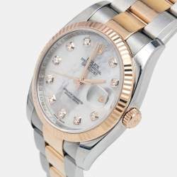 Pre Owned ساعة يد نسائية رولكس ديت جست 116231 ستانلس ستيل ذهب ايفروز عيار 18 وألماس وصدف 36 مم