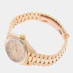Pre Owned Rolex Champagne Diamonds 18K Yellow Gold President Datejust 69178 Automatic Women's Wristwatch 26 mm