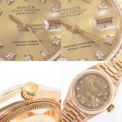 Pre Owned Rolex Champagne Diamonds 18K Yellow Gold President Datejust 69178 Automatic Women's Wristwatch 26 mm