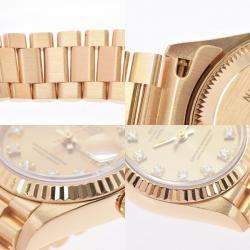 Pre Owned Rolex Champagne Diamonds 18K Yellow Gold President Datejust 69178 Automatic Women's Wristwatch 26 mm