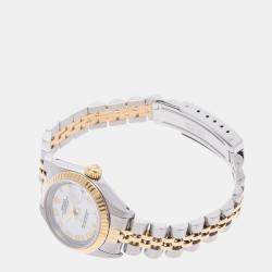 Pre Owned Rolex White 18K Yellow Gold And Stainless Steel Datejust 69173 Automatic Women's Wristwatch 26 mm