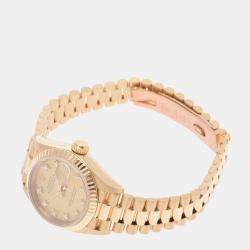 Pre Owned Rolex Champagne Diamonds 18K Yellow Gold Datejust 69178 Automatic Women's Wristwatch 26 mm