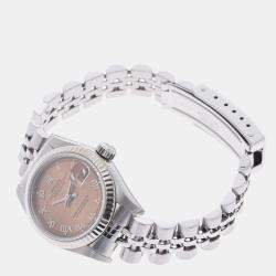 Pre Owned Rolex Pink 18K White Gold And Stainless Steel Datejust 69174 Automatic Women's Wristwatch 26 mm