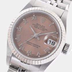 Pre Owned Rolex Pink 18K White Gold And Stainless Steel Datejust 69174 Automatic Women's Wristwatch 26 mm