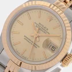 Pre Owned Rolex Champagne 18K Yellow Gold And Stainless Steel Datejust 69173 Women's Wristwatch 26 mm