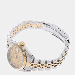 Pre Owned Rolex Champagne Diamonds 18K Yellow Gold And Stainless Steel Datejust 69173G Automatic Women's Wristwatch 26 mm