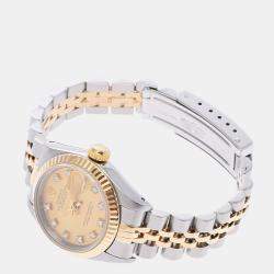 Pre Owned Rolex Champagne Diamonds 18K Yellow Gold And Stainless Steel Datejust 69173G Automatic Women's Wristwatch 26 mm