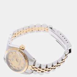 مملوكة مسبقًا Rolex Champagne Diamond 18K Yellow Gold And Stainless Steel Datejust 69173G Automatic Women's Wristwatch 26 mm