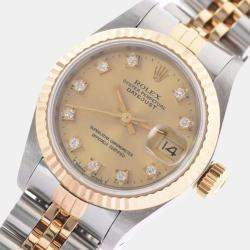 مملوكة مسبقًا Rolex Champagne Diamond 18K Yellow Gold And Stainless Steel Datejust 69173G Automatic Women's Wristwatch 26 mm