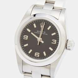 Pre Owned Rolex Black Stainless Steel Oyster Perpetual 67180 Automatic Women's Wristwatch 24 MM