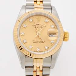 Pre Owned Rolex Champagne Diamonds 18K Yellow Gold And Stainless Steel Datejust 69173 Women's Wristwatch 26 mm