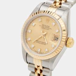 Pre Owned Rolex Champagne Diamonds 18K Yellow Gold And Stainless Steel Datejust 69173 Women's Wristwatch 26 mm