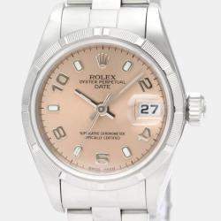 Pre Owned Rolex Orange Stainless Steel Oyster Perpetual Date 79190 Automatic Women's Wristwatch 25 mm
