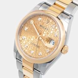 Pre Owned Rolex Champagne Diamond 18k Yellow Gold Stainless Steel Datejust M126203-0034 Unisex Wristwatch 36 mm