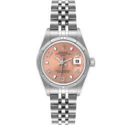 Pre Owned Rolex Pink Stainless Steel Oyster Perpetual Date 79190 Women's Wristwatch 26 mm