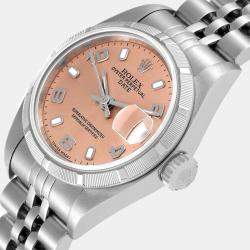 Pre Owned Rolex Pink Stainless Steel Oyster Perpetual Date 79190 Women's Wristwatch 26 mm