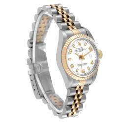 Pre Owned Rolex White 18k Yellow Gold And Stainless Steel Datejust 69173 Automatic Women's Wristwatch 26 mm