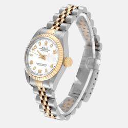 Pre Owned Rolex White 18k Yellow Gold And Stainless Steel Datejust 69173 Automatic Women's Wristwatch 26 mm