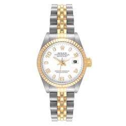 Pre Owned Rolex White 18k Yellow Gold And Stainless Steel Datejust 69173 Automatic Women's Wristwatch 26 mm