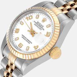 Pre Owned Rolex White 18k Yellow Gold And Stainless Steel Datejust 69173 Automatic Women's Wristwatch 26 mm