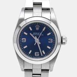 Pre Owned Rolex Blue Stainless Steel Oyster Perpetual 76080 Women's Wristwatch 24 mm