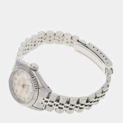 Pre Owned Rolex Silver Diamond 18k White Gold And Stainless Steel Datejust 69174 Automatic Women's Wristwatch 26 mm