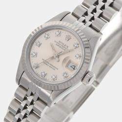Pre Owned Rolex Silver Diamond 18k White Gold And Stainless Steel Datejust 69174 Automatic Women's Wristwatch 26 mm