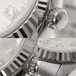 Pre Owned Rolex Silver Diamond 18k White Gold And Stainless Steel Datejust 69174 Automatic Women's Wristwatch 26 mm