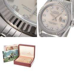 Pre Owned Rolex Silver Diamond 18k White Gold And Stainless Steel Datejust 69174 Automatic Women's Wristwatch 26 mm