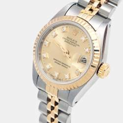 Pre Owned Rolex Champagne Diamond 18k Yellow Gold Stainless Steel Datejust 69173 Women's Wristwatch 26 mm