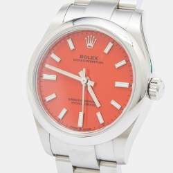 Pre Owned Rolex Coral Red Oystersteel Oyster Perpetual 277200 Women's Wristwatch 31 mm