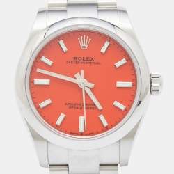 Pre Owned Rolex Coral Red Oystersteel Oyster Perpetual 277200 Women's Wristwatch 31 mm