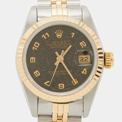 Pre Owned Rolex Grey 18k Yellow Gold And Stainless Steel Datejust 69173 Automatic Women's Wristwatch 26 mm