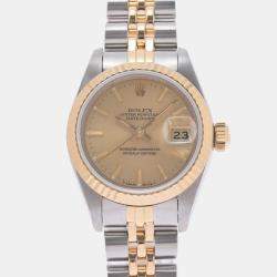 Pre Owned Rolex Champagne 18K Yellow Gold And Stainless Steel Datejust 69173 Women's Wristwatch 26 mm