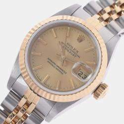 Pre Owned Rolex Champagne 18K Yellow Gold And Stainless Steel Datejust 69173 Women's Wristwatch 26 mm